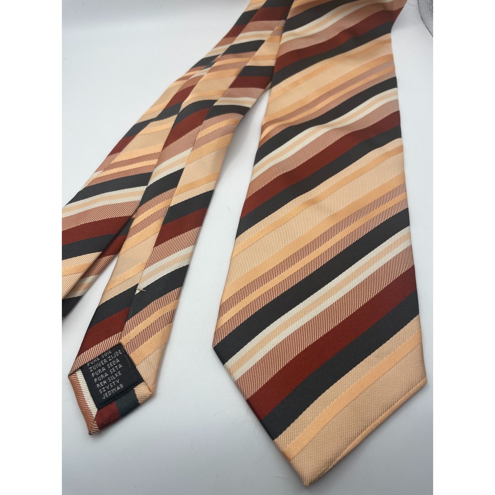 Bexleys Man Silk Necktie Orange Brown Grey Diagonal Stripe Classic Mens Tie